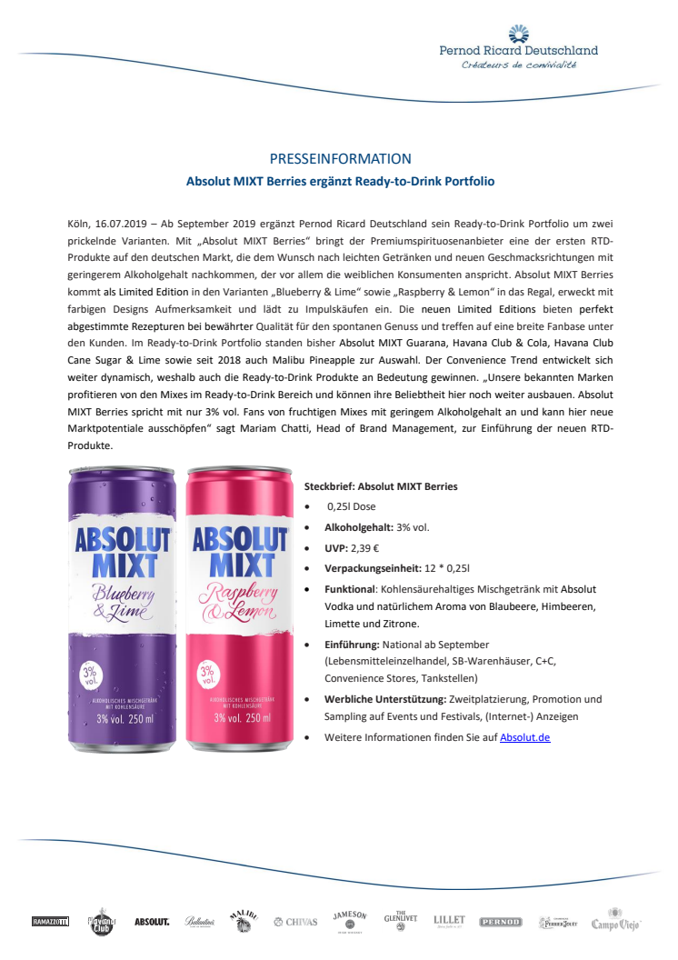 Absolut MIXT Berries ergänzt Ready-to-Drink Portfolio 