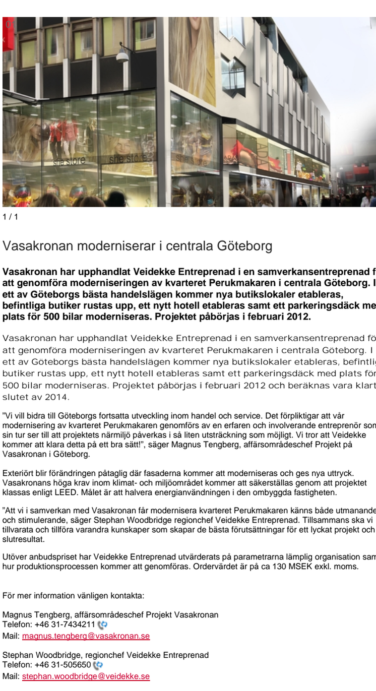 Vasakronan moderniserar i centrala Göteborg