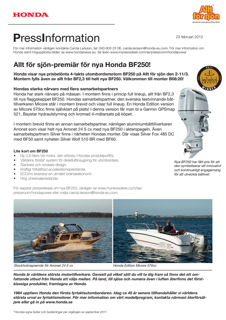 Allt för sjön-premiär för nya Honda BF250!