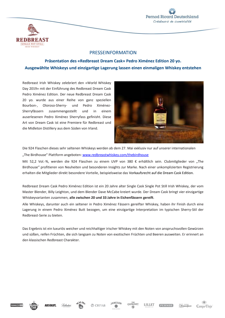 Präsentation des «Redbreast Dream Cask» Pedro Ximénez Edition 20 yo.