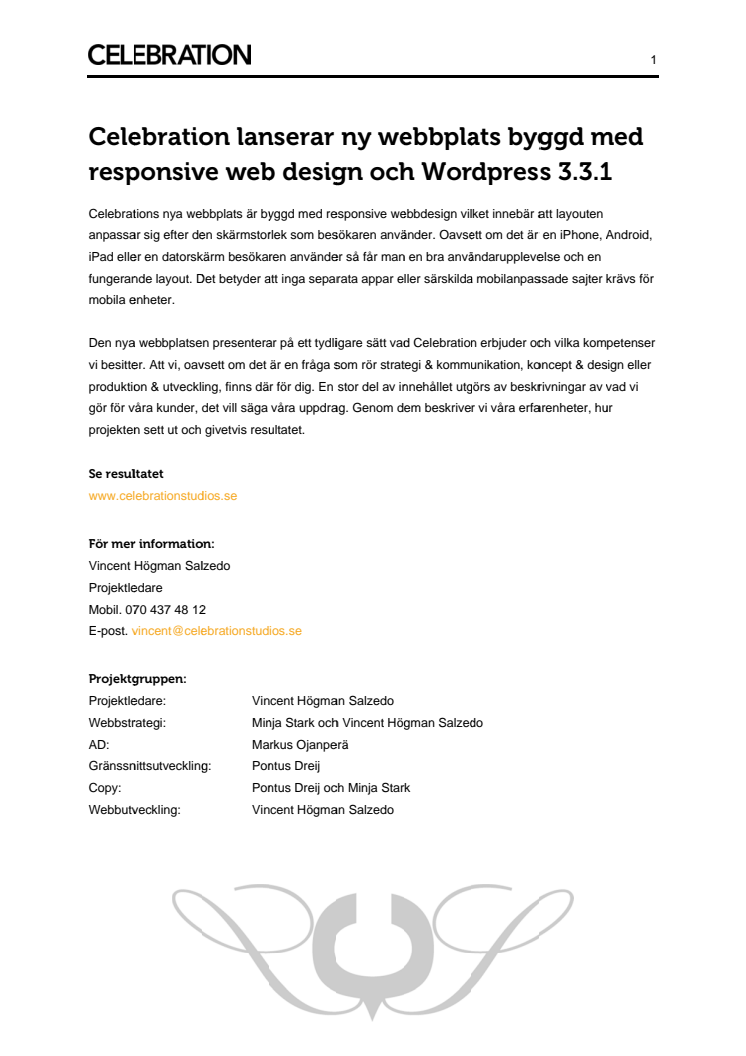 Celebration lanserar ny webbplats byggd med responsive web design och Wordpress 3.3.1