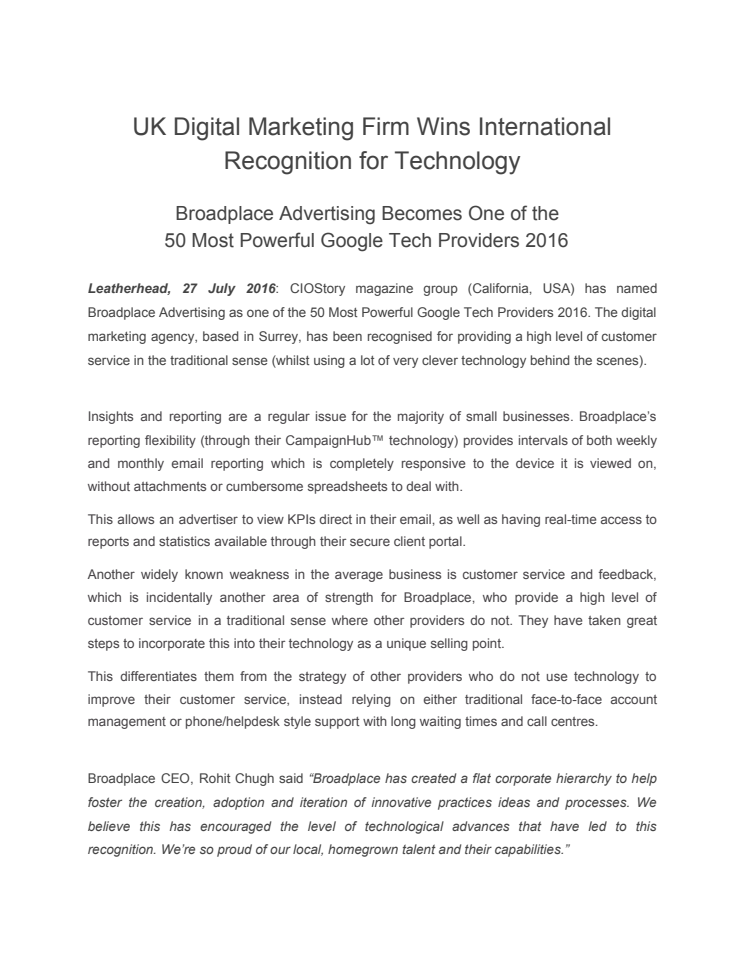 UK Digital Marketing Firm Wins International Recognition for Technology