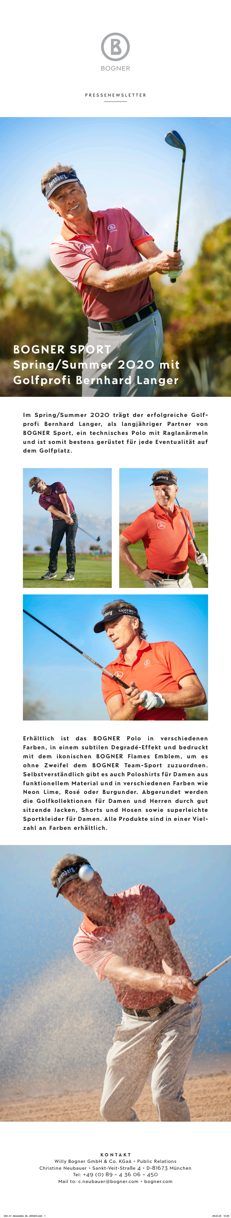 BOGNER SPORT Spring/Summer 2020 with Pro Golfer Bernhard Langer