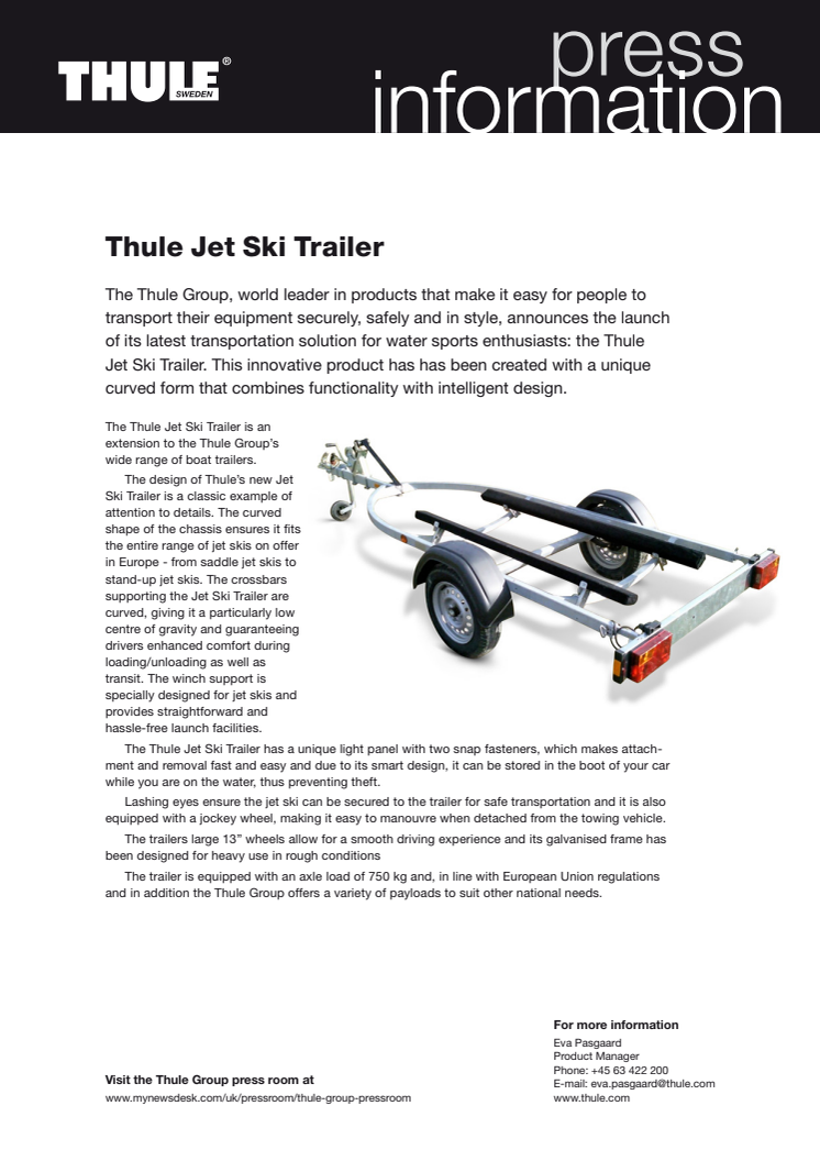Pressinformation Thule Jet Ski-trailer