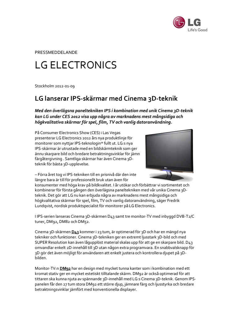 LG lanserar IPS-skärmar med Cinema 3D-teknik 