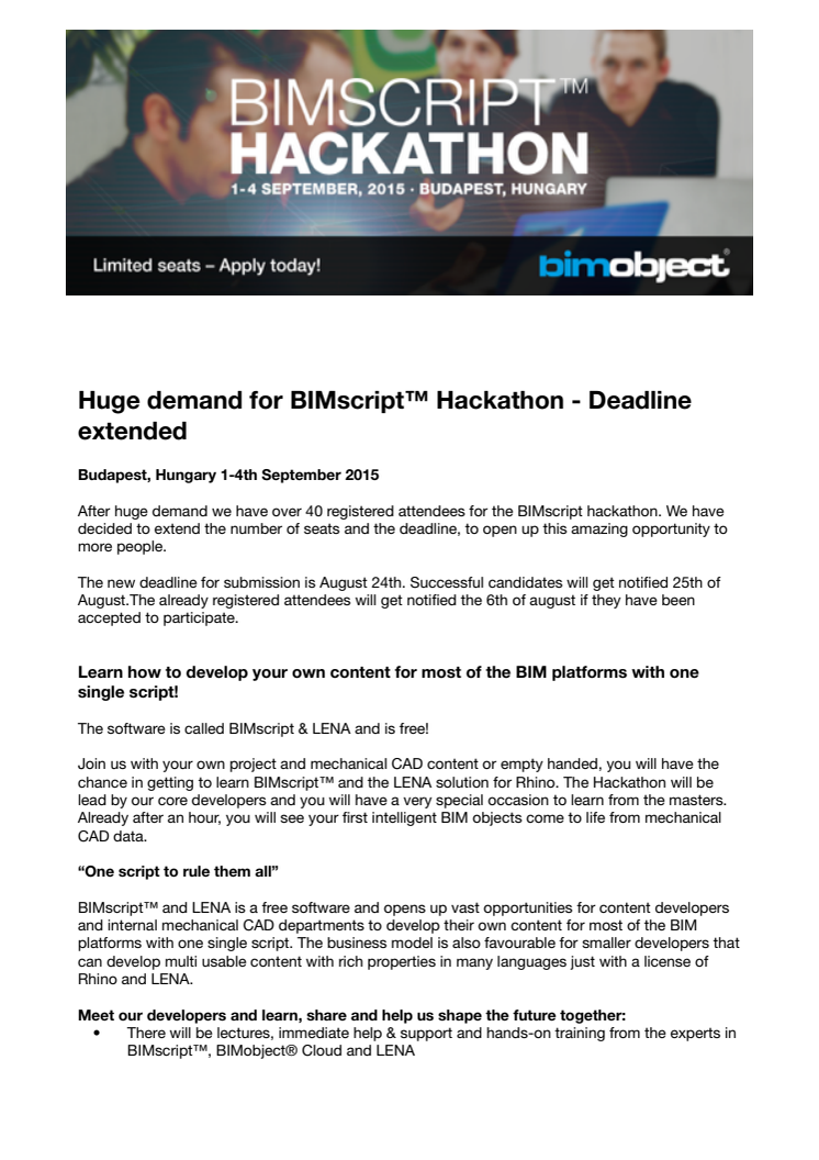 Huge demand for BIMscript™ Hackathon - Deadline extended