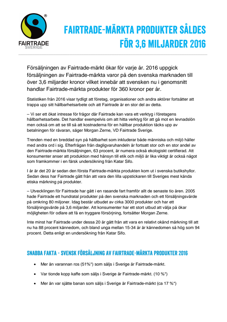 Fairtrade-märkta produkter såldes för 3,6 miljarder 2016 