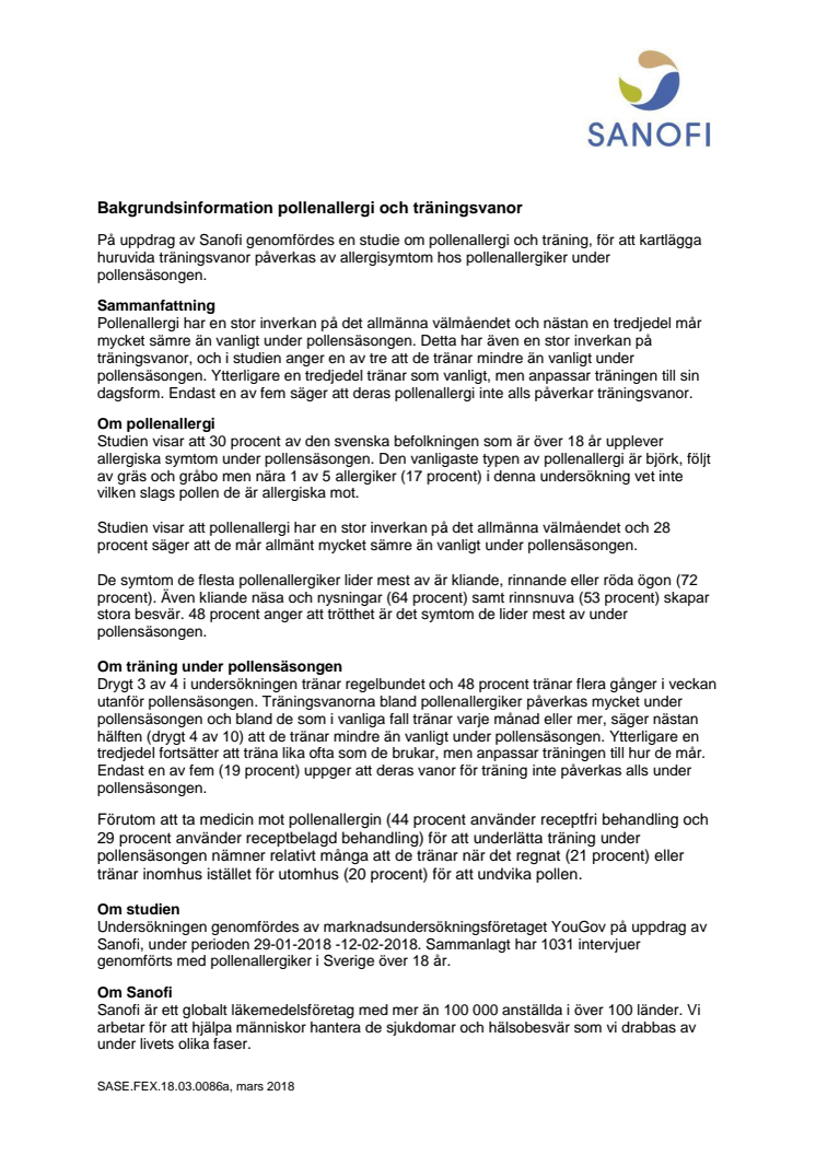 Bakgrundsinformation pollenallergi och träningsvanor