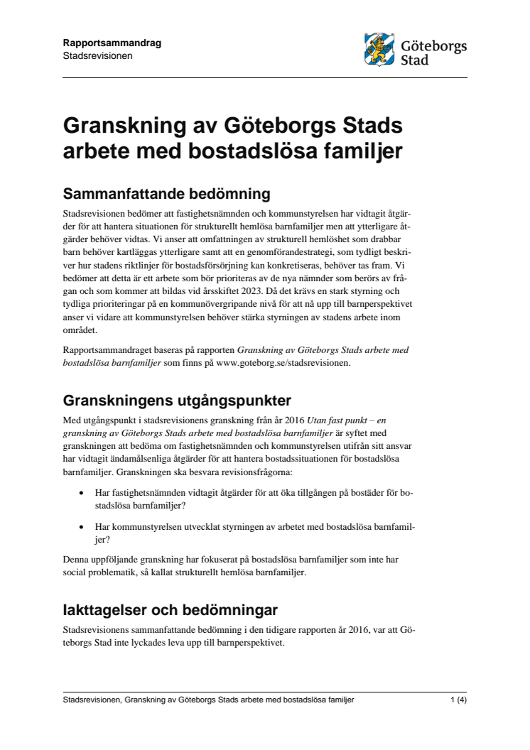 Rapportsammandrag – Granskning av Göteborgs Stads arbete med bostadslösa familjer (2022-09-20).pdf