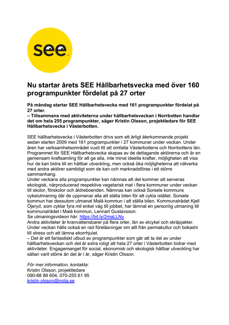 Nu startar årets SEE Hållbarhetsvecka med över 160 programpunkter fördelat på 27 orter