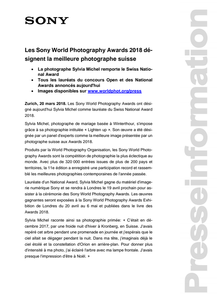 Les Sony World Photography Awards 2018 désignent la meilleure photographe suisse