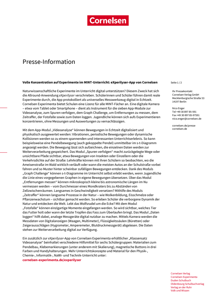Volle Konzentration auf Experimente im MINT-Unterricht: eXperilyser-App von Cornelsen 