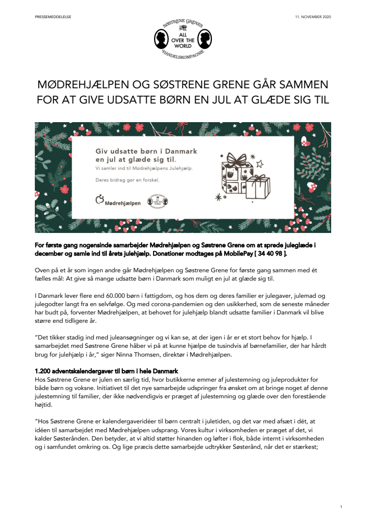 Mødrehjælpen og Søstrene Grene går sammen for at give udsatte børn en jul at glæde sig til