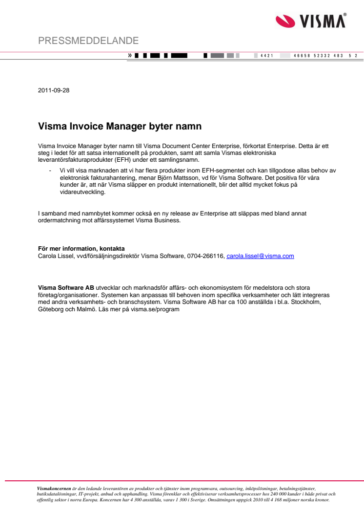 Visma Invoice Manager byter namn