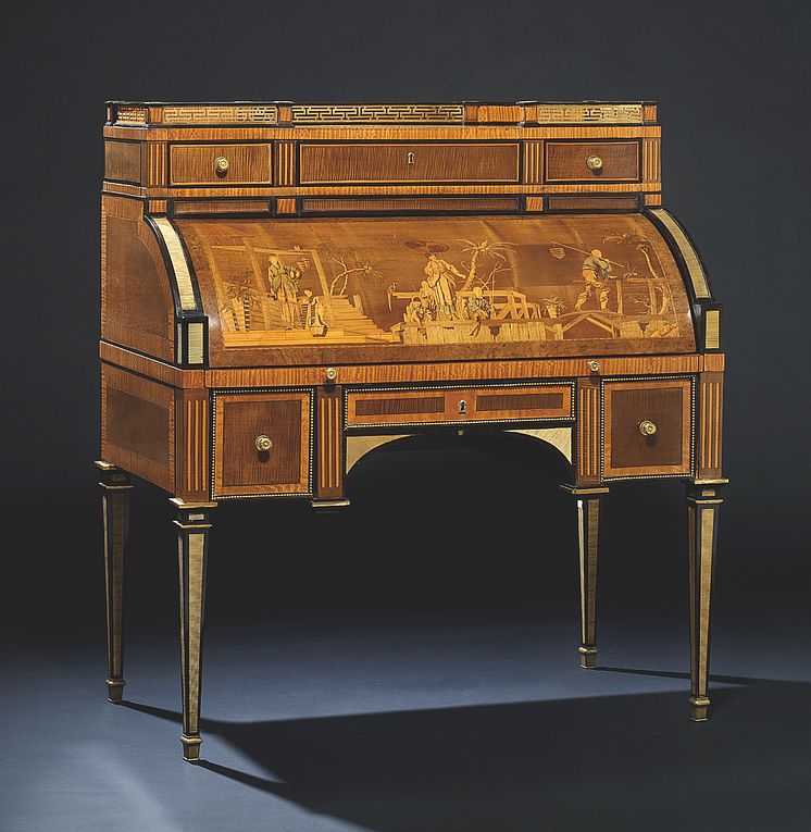 David Roentgen: A German Louis XVI gilt bronze bureau.