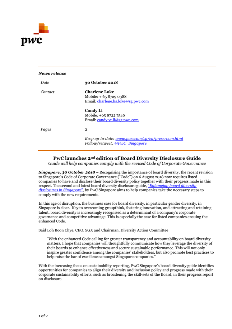 PwC launches 2nd edition of Board Diversity Disclosure Guide