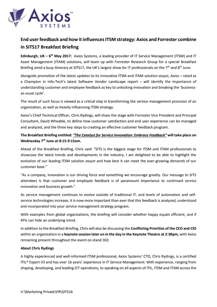 End user feedback and how it influences ITSM strategy: Axios and Forrester combine in SITS17 Breakfast Briefing