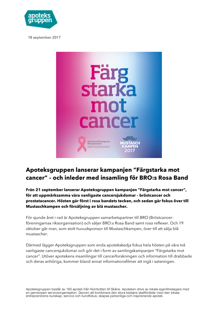 Apoteksgruppen lanserar kampanjen ”Färgstarka mot cancer” – och inleder med insamling för BRO:s Rosa Band