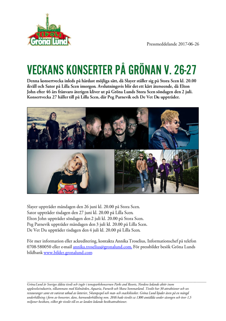 Veckans konserter på Grönan V. 26-27