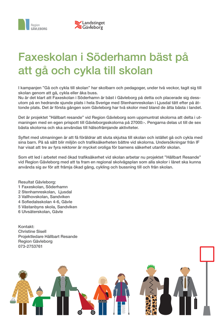 Faxeskolan i Söderhamn bäst på att gå och cykla till skolan