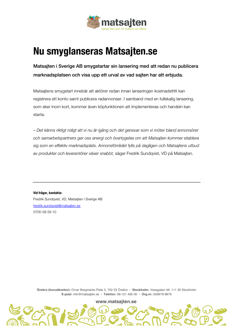 Nu smyglanseras Matsajten.se