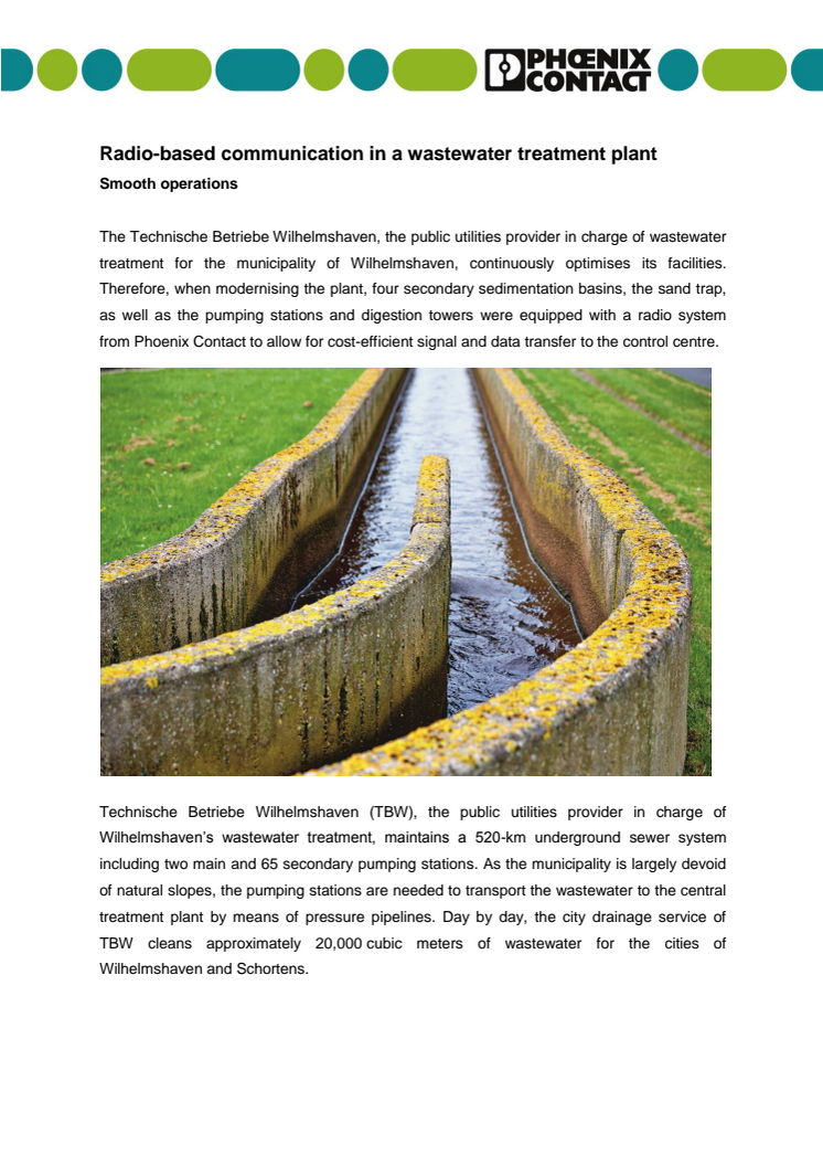 Radio-based communication in a wastewater treatment plant