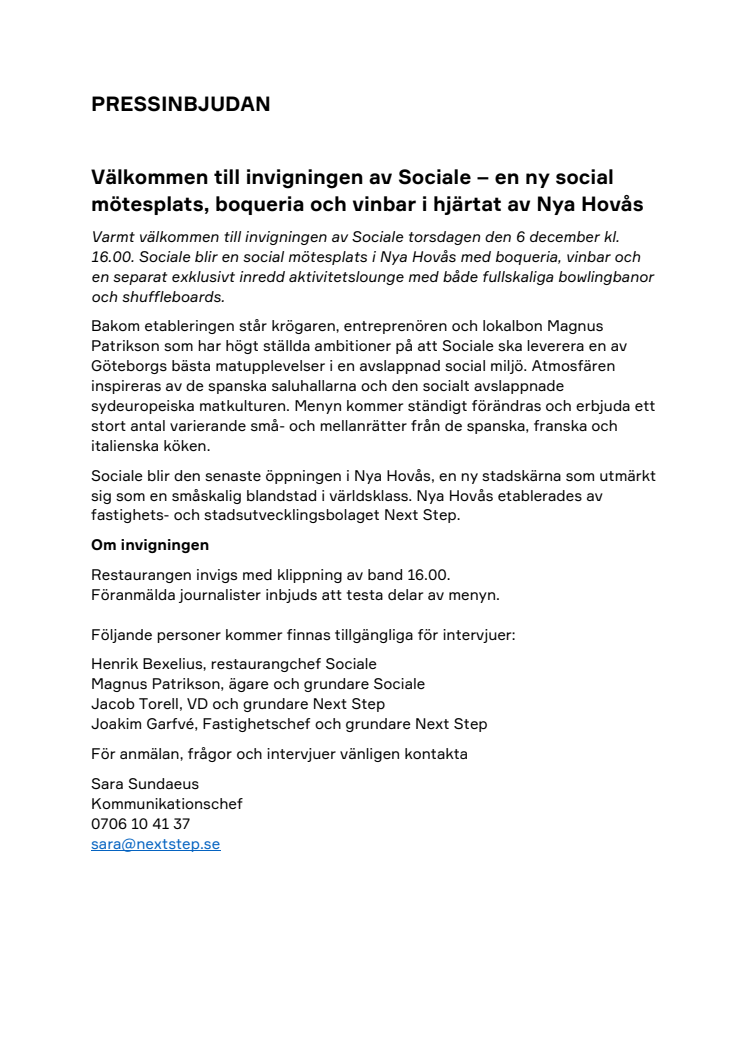 Välkommen till invigningen av Sociale – en ny social mötesplats, boqueria och vinbar i hjärtat av Nya Hovås