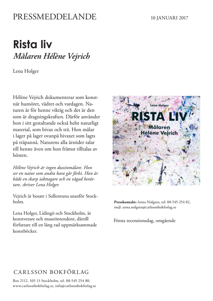 Rista liv. Målaren Hélène Vejrich. Ny bok! 
