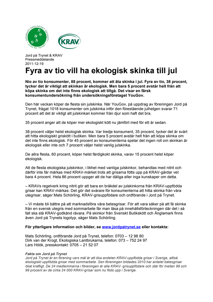 Fyra av tio vill ha ekologisk skinka till jul