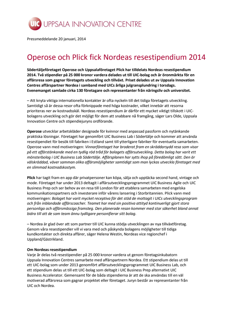 Operose och Plick fick Nordeas resestipendium 2014