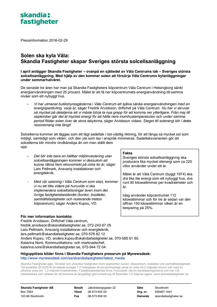 Solen ska kyla Väla: Skandia Fastigheter skapar Sveriges största solcellsanläggning