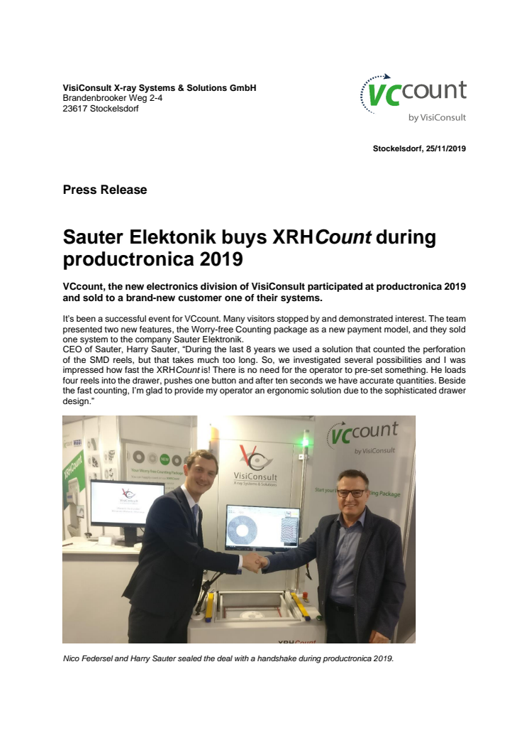 Sauter Elektonik buys XRHCount during productronica 2019