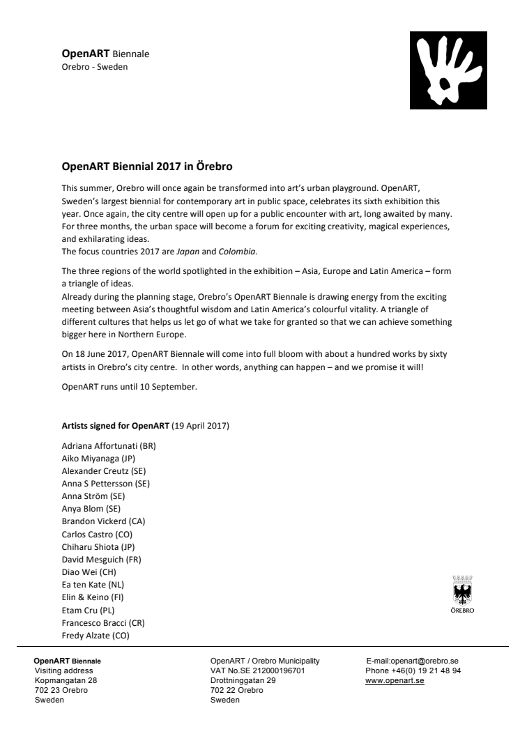 OpenART Biennial 2017 in Örebro, Sweden
