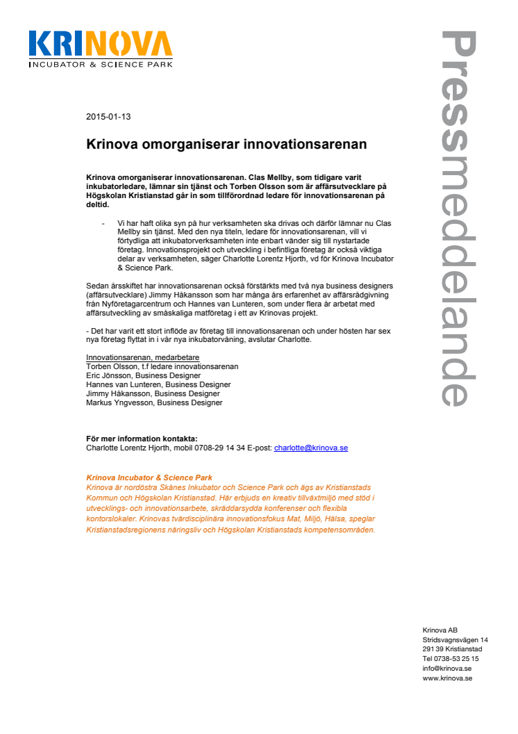 Krinova omorganiserar innovationsarenan