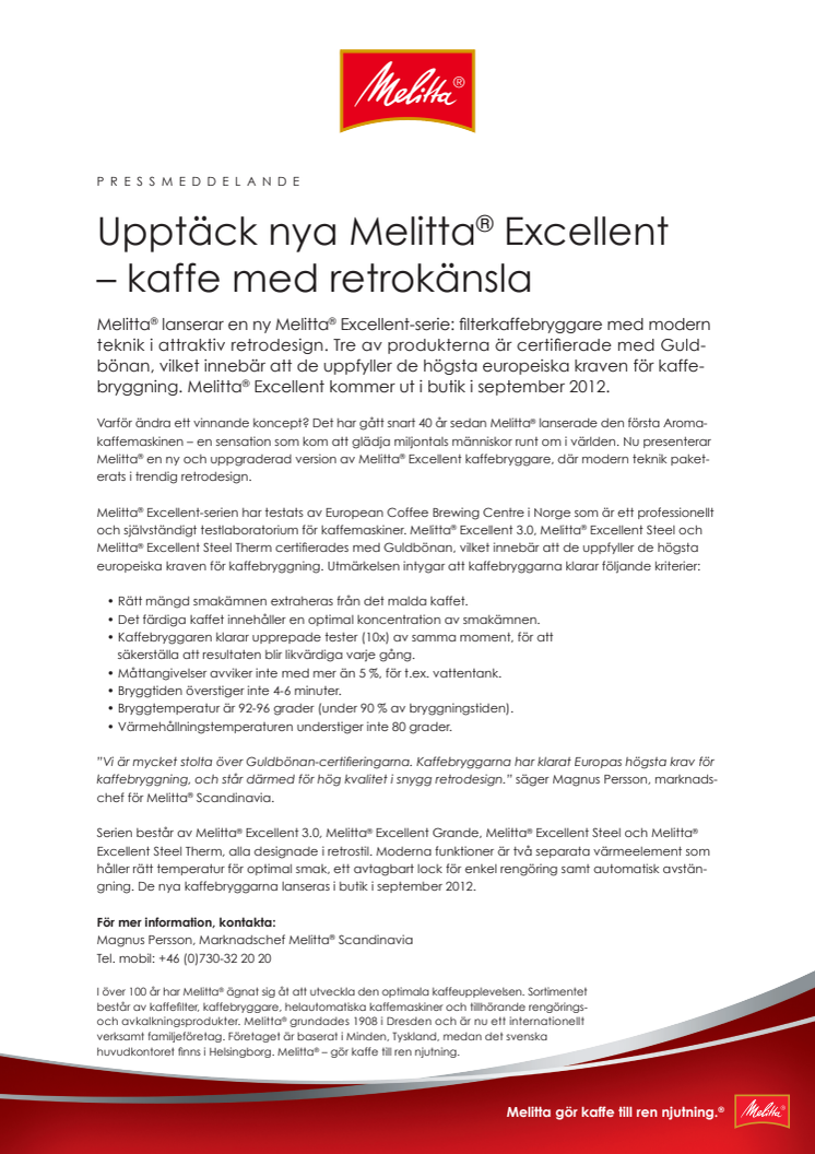 Upptäck nya Melitta® Excellent – kaffe med retrokänsla