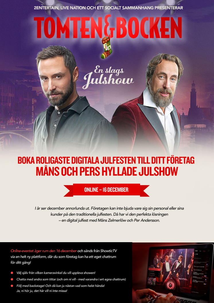 BOKA ROLIGASTE DIGITALA JULFESTEN TILL DITT FÖRETAG – MÅNS OCH PERS HYLLADE JULSHOW