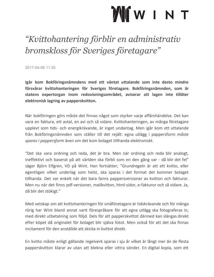 "Kvittohantering förblir en administrativ bromskloss för Sveriges företagare"