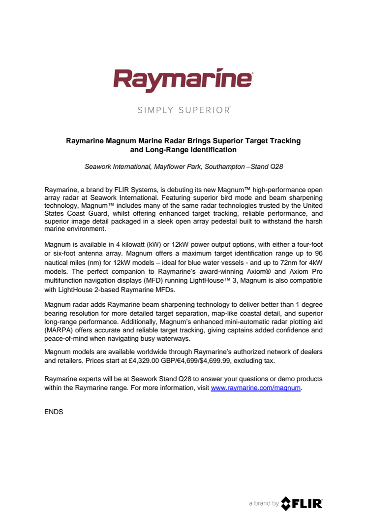 Raymarine: Raymarine Magnum Marine Radar Brings Superior Target Tracking and Long-Range Identification