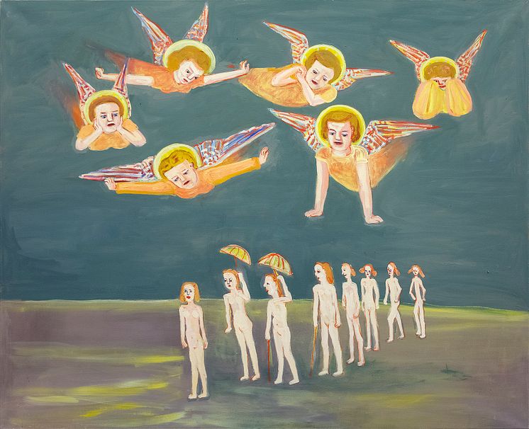 Lena Cronqvist, Parasollpromenad, 2009. Olja och tempera på duk, 160 x 197 cm. 