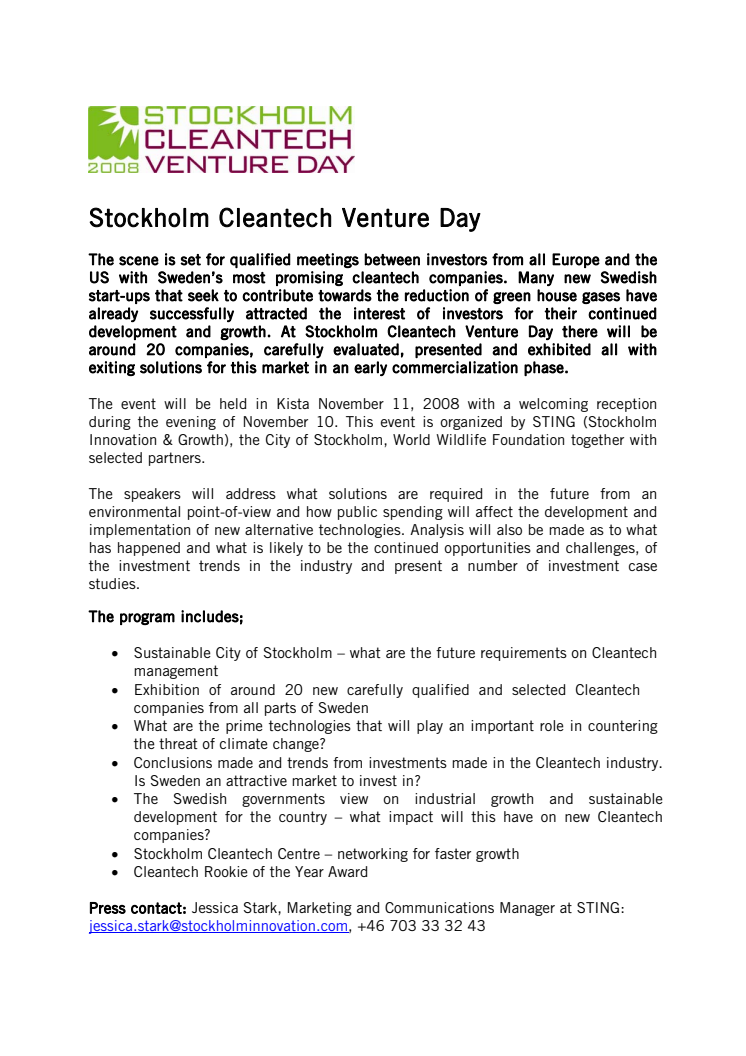 Övergripande information om Stockholm Celantech Venture Day 2008