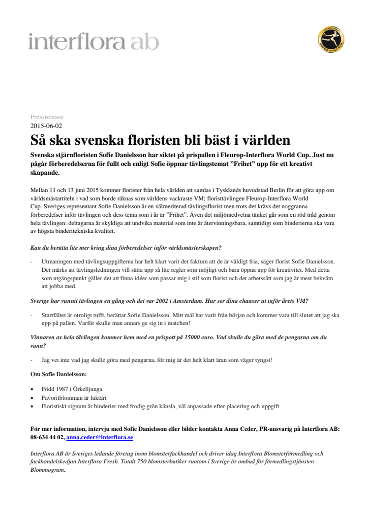 Så ska svenska floristen bli bäst i världen