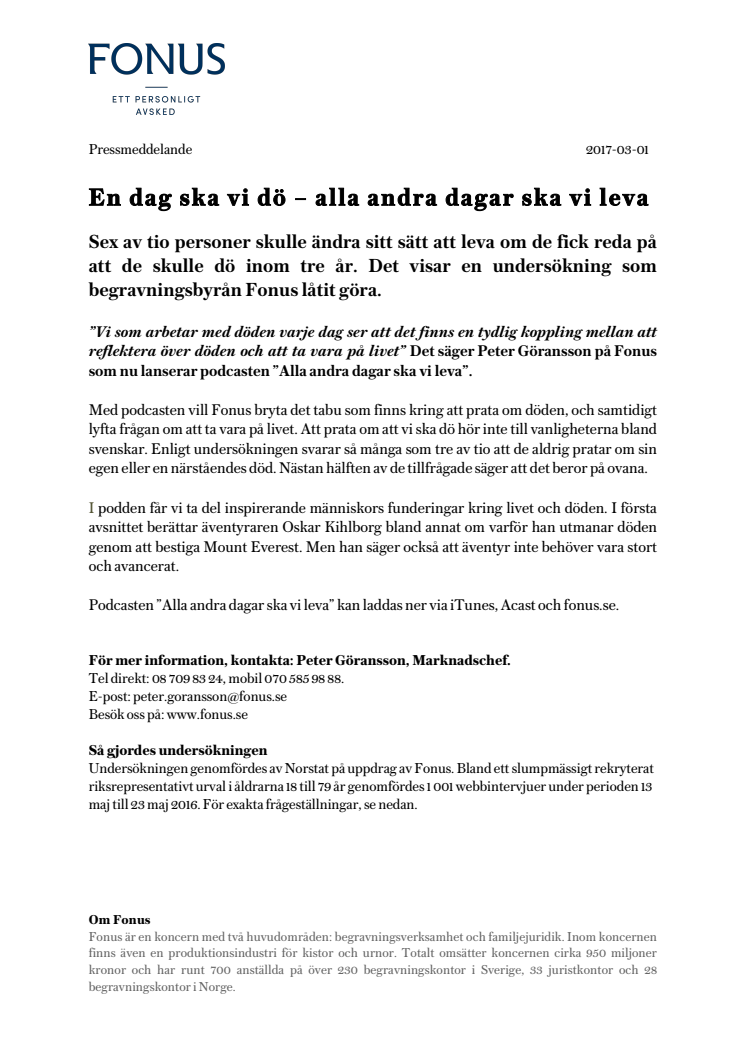 En dag ska vi dö – alla andra dagar ska vi leva