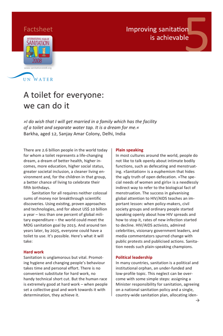 Egen toalett - realiserbar dröm för 2,6 mdr barn, kvinnor och män