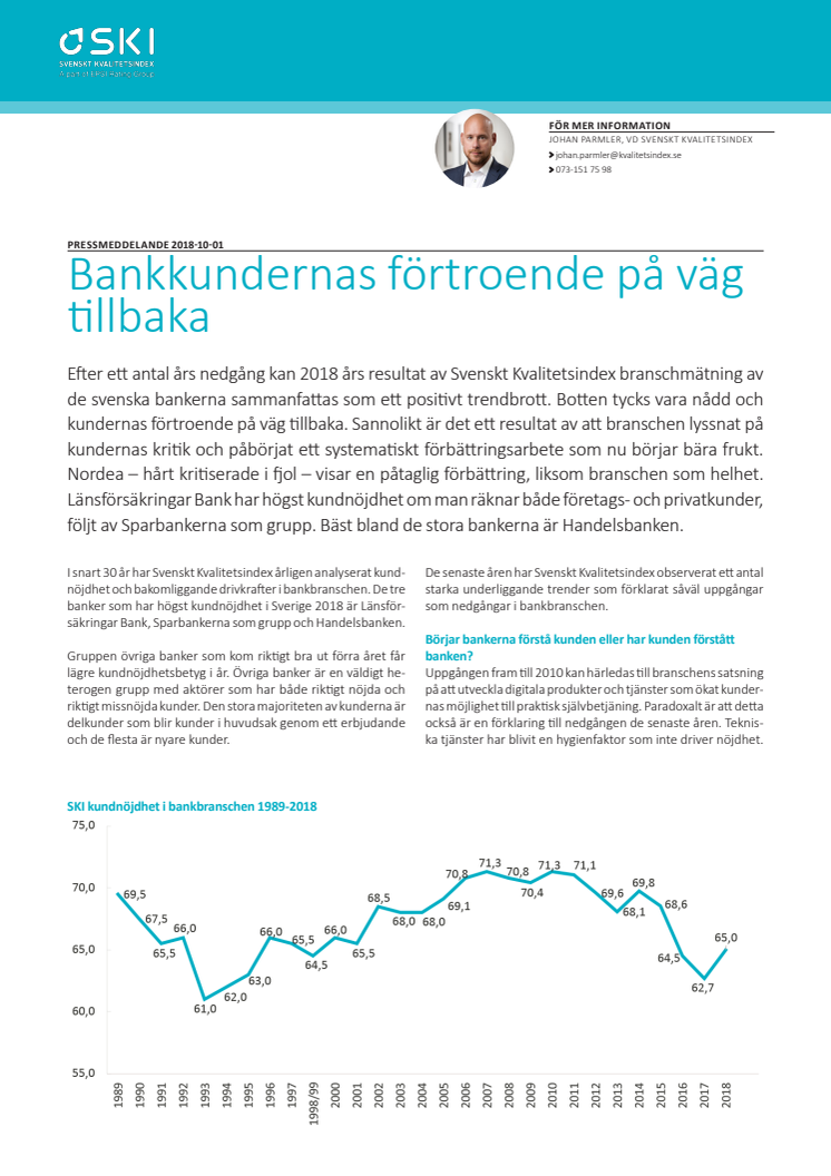 Svenskt Kvalitetsindex Bankbranschen 2018