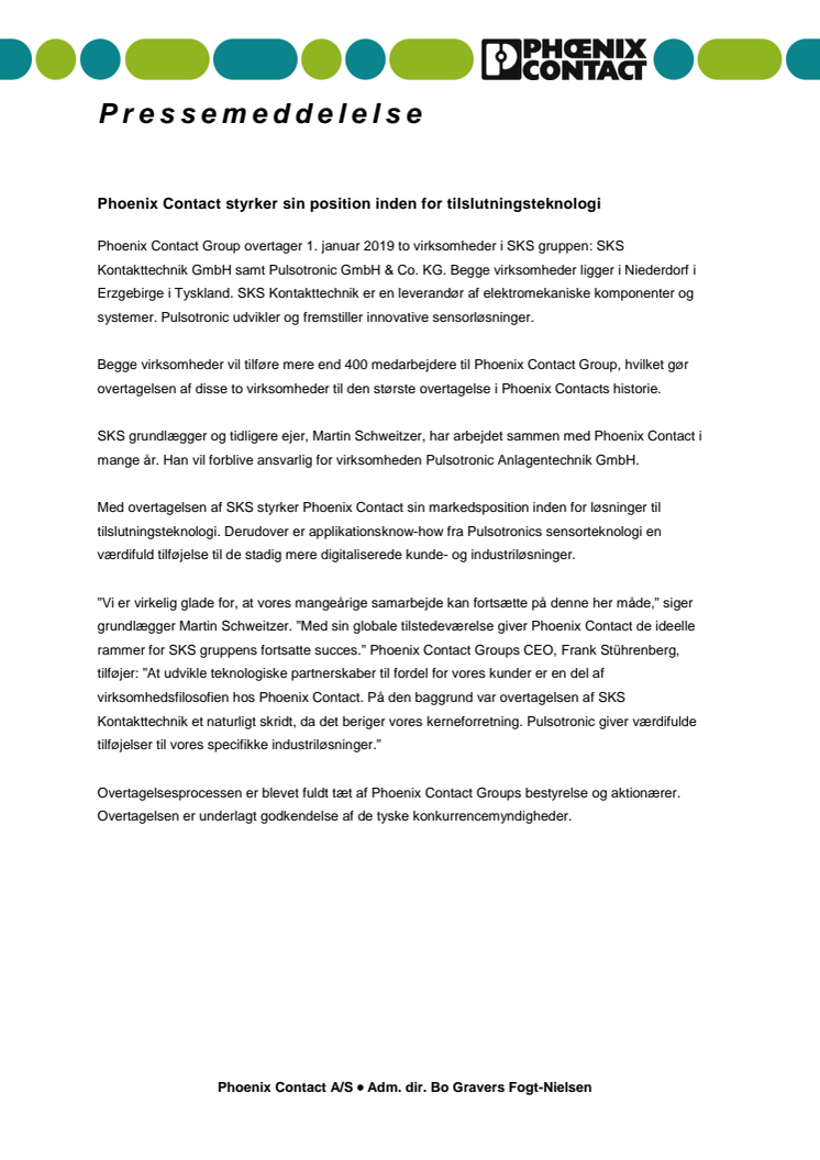 Phoenix Contact styrker sin position inden for tilslutningsteknologi