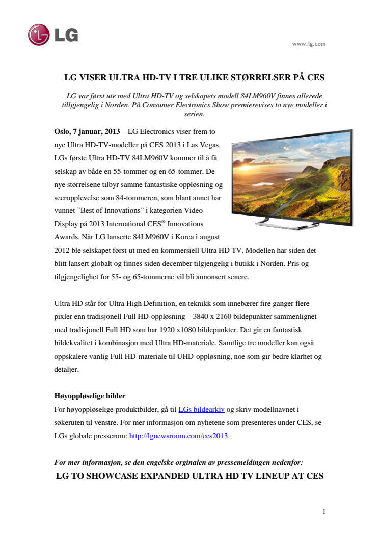 LG VISER ULTRA HD-TV I TRE ULIKE STØRRELSER PÅ CES