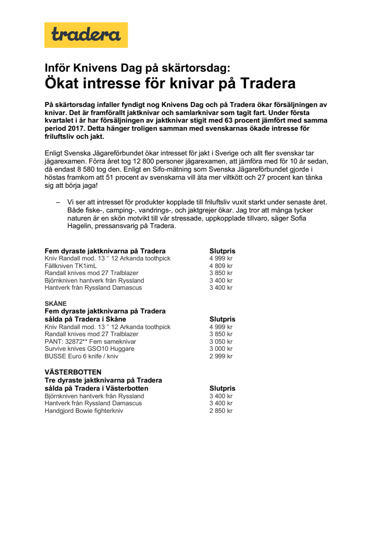  Inför Knivens Dag på skärtorsdag: Ökat intresse för knivar på Tradera