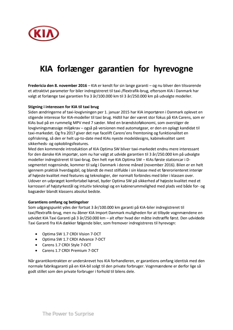 KIA forlænger garantien for hyrevogne