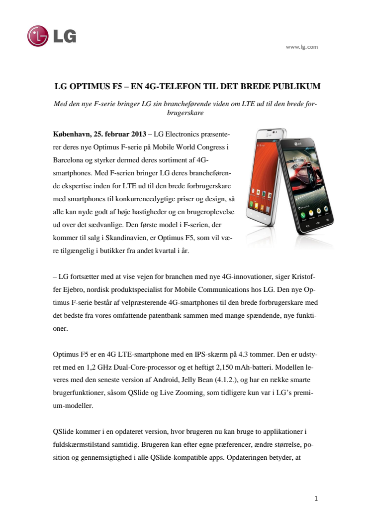 LG OPTIMUS F5 – EN 4G-TELEFON TIL DET BREDE PUBLIKUM