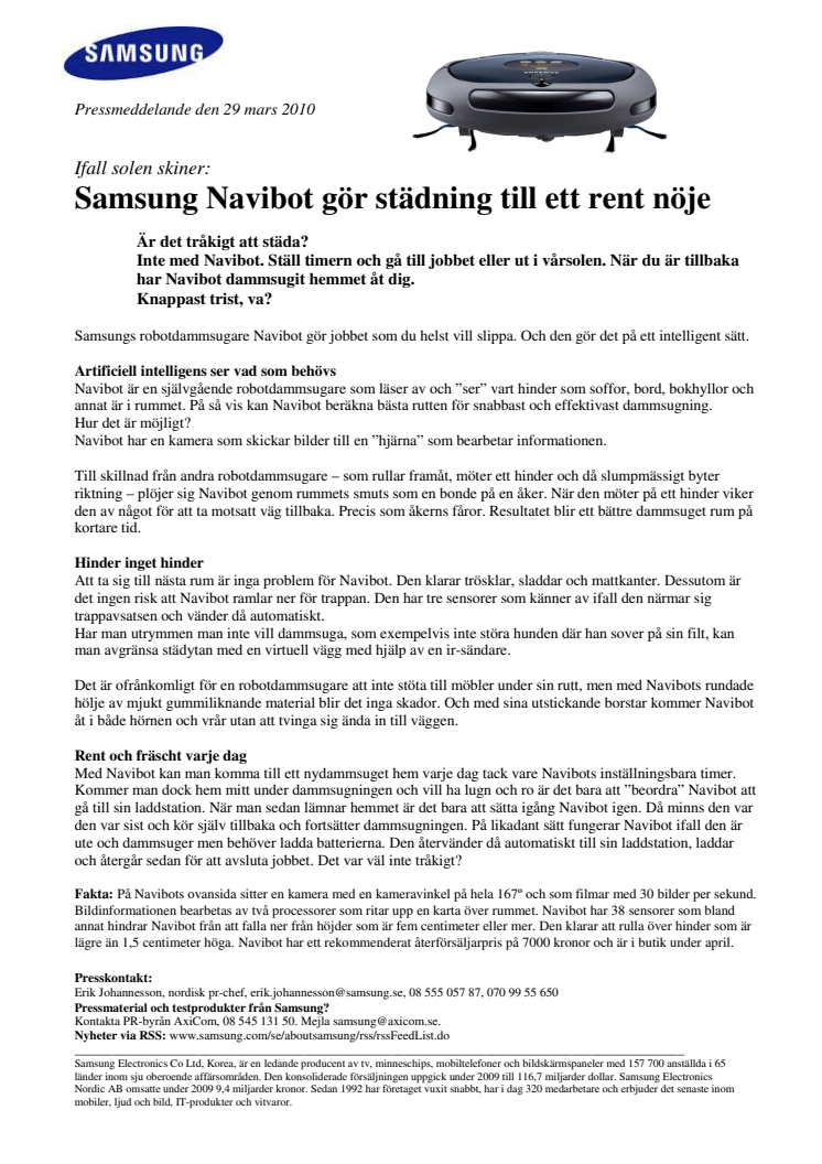 Samsung Navibot gör städning till ett rent nöje